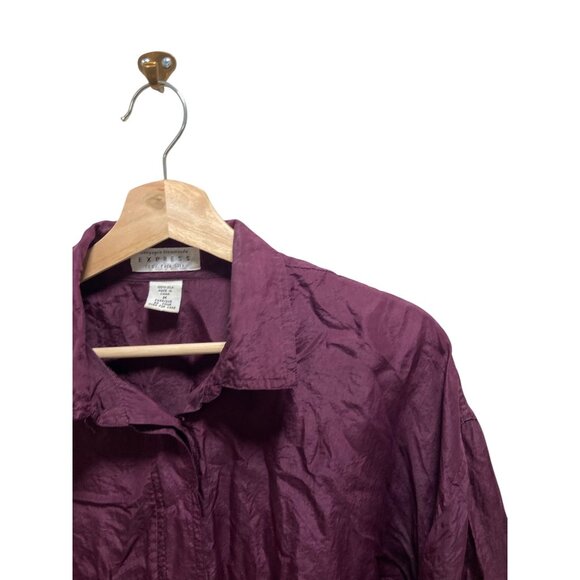 Express Silk Button Down Blouse Burgundy Size M Vintage - Picture 6 of 12